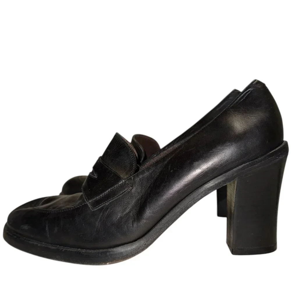 Vintage GUESS Y2K 90s High Heel Chunky Loafer Pumps 10 Leather Preppy Corp Core